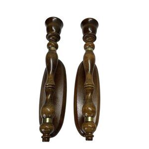 Vintage Wooden Wall Candle Holders Set of 2 Rustic Farmhouse Sconce Decor